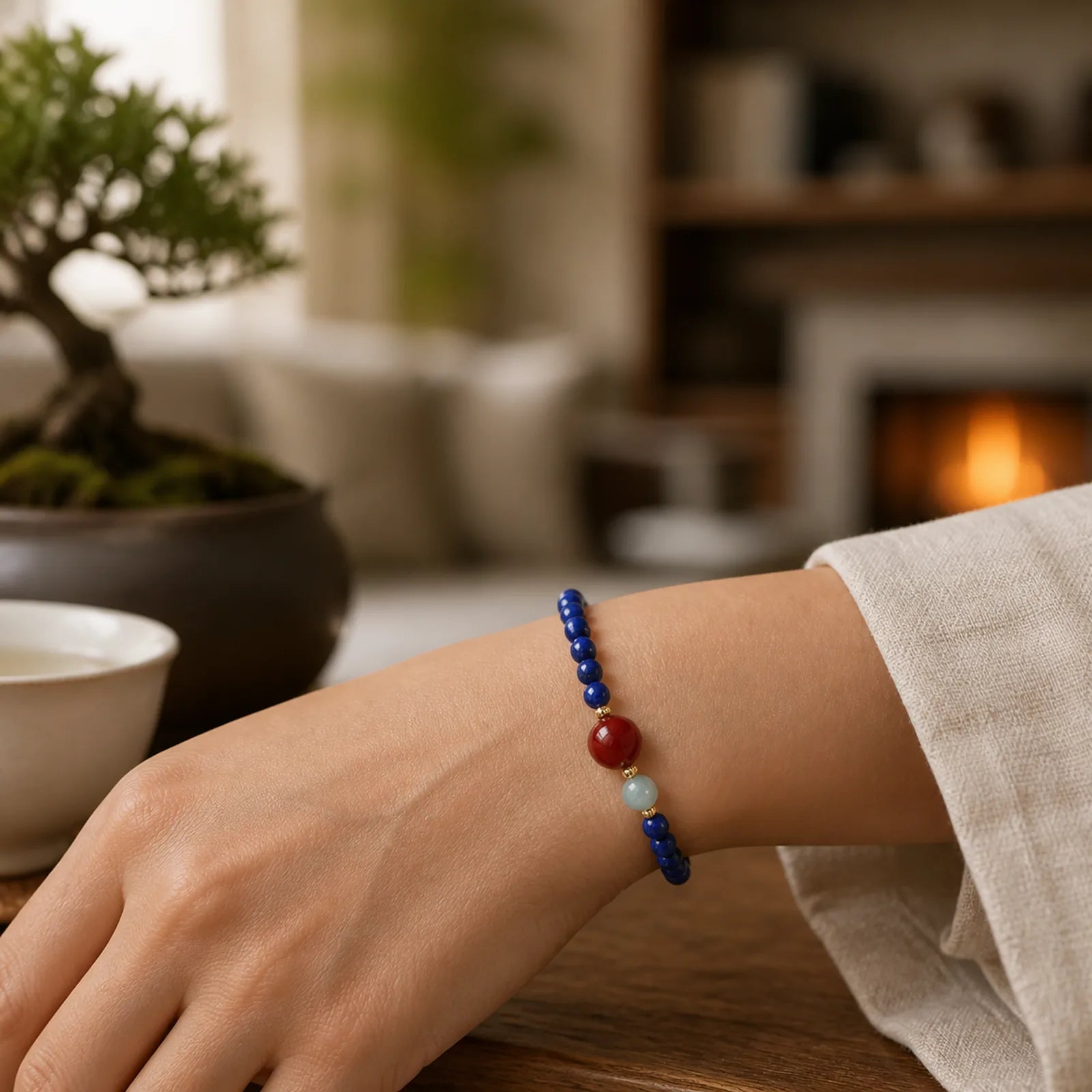 Small Lazurite Agate Ultra-thin Beads Positive Bracelet featuring Lapis Lazuli (Lazurite), Red Agate, Shoushan Stone