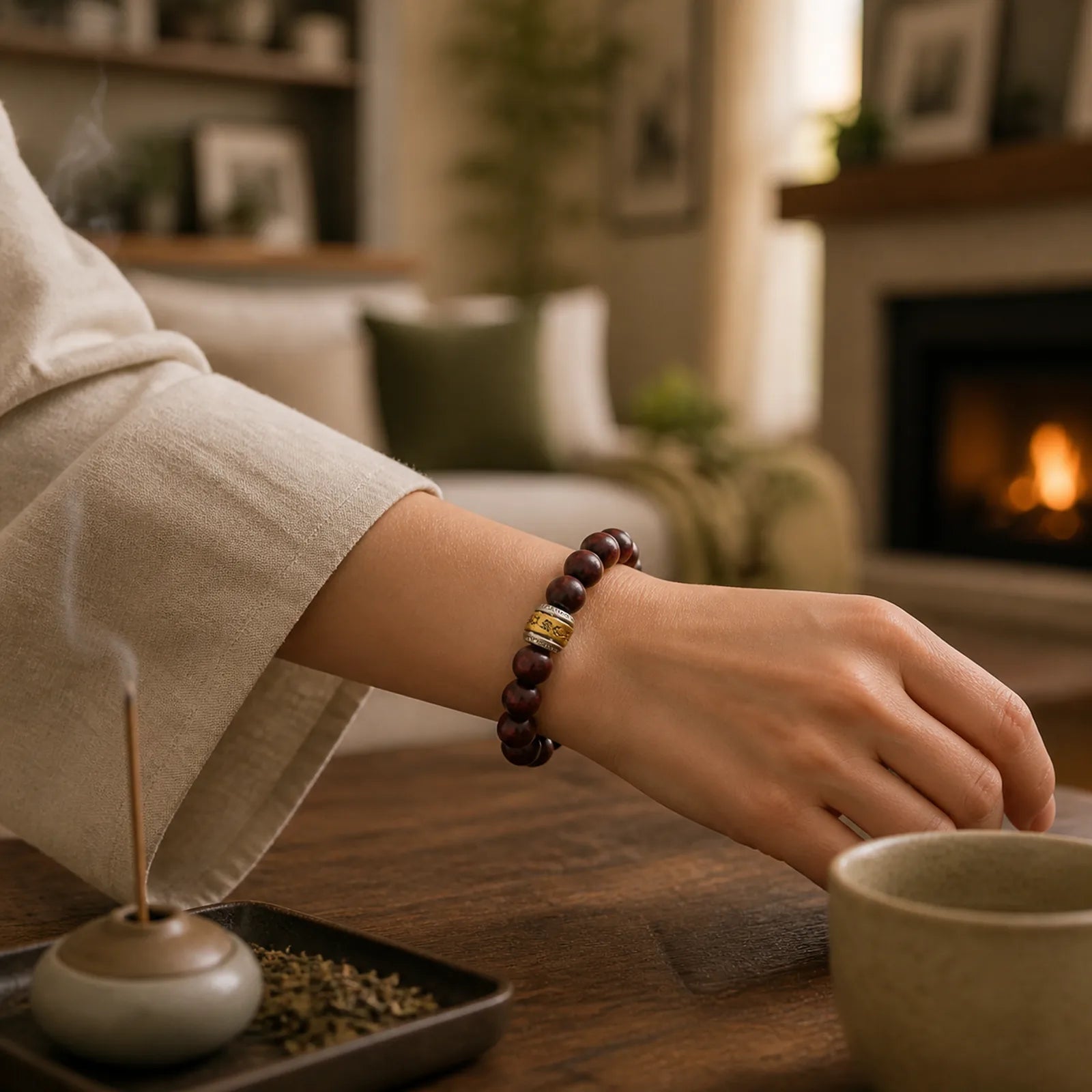 Small Leaf Red Sandalwood Amulet Protection Bracelet featuring Small Leaf Red Sandalwood, Red Sandalwood, Sandalwood