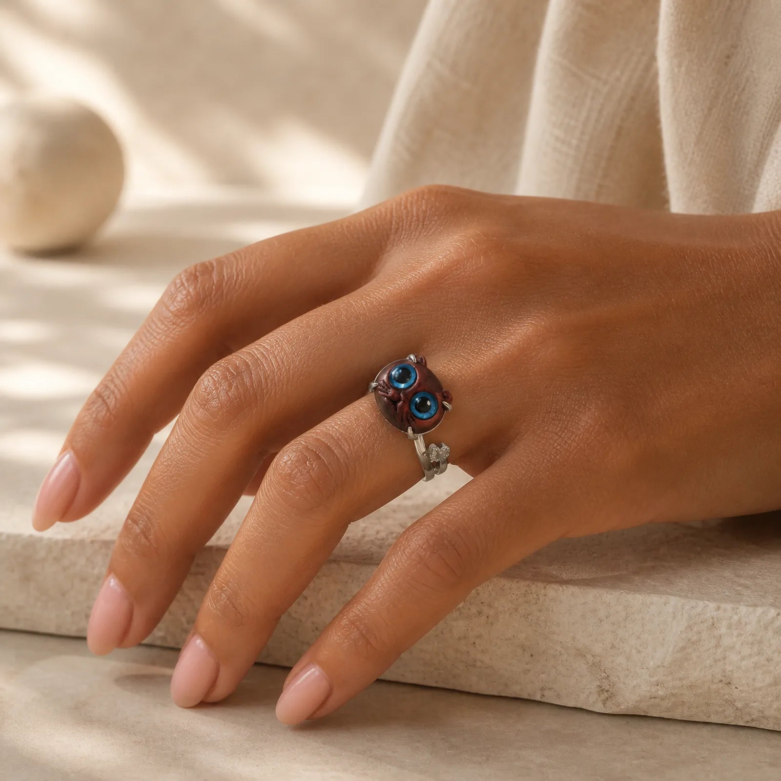 Small Leaf Red Sandalwood Cat Longevity Adjustable Ring featuring Small Leaf Red Sandalwood, Red Sandalwood, Sandalwood