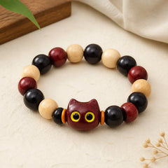 Small Leaf Red Sandalwood Ebony Wood Cute Cat Engraved Protection Bracelet featuring Small Leaf Red Sandalwood, Red Sandalwood, Sandalwood