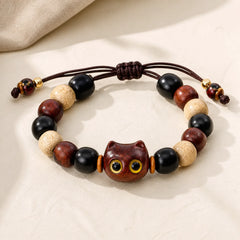 Small Leaf Red Sandalwood Ebony Wood Cute Cat Engraved Protection Bracelet featuring Small Leaf Red Sandalwood, Red Sandalwood, Sandalwood