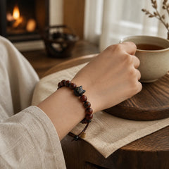 Small Leaf Red Sandalwood Ebony Wood Cute Cat Engraved Protection Bracelet featuring Small Leaf Red Sandalwood, Red Sandalwood, Sandalwood