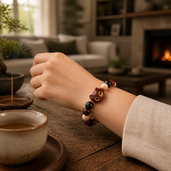 Small Leaf Red Sandalwood Ebony Wood Cute Cat Engraved Protection Bracelet featuring Small Leaf Red Sandalwood, Red Sandalwood, Sandalwood