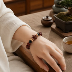 Small Leaf Red Sandalwood Ebony Wood Cute Cat Engraved Protection Bracelet featuring Small Leaf Red Sandalwood, Red Sandalwood, Sandalwood