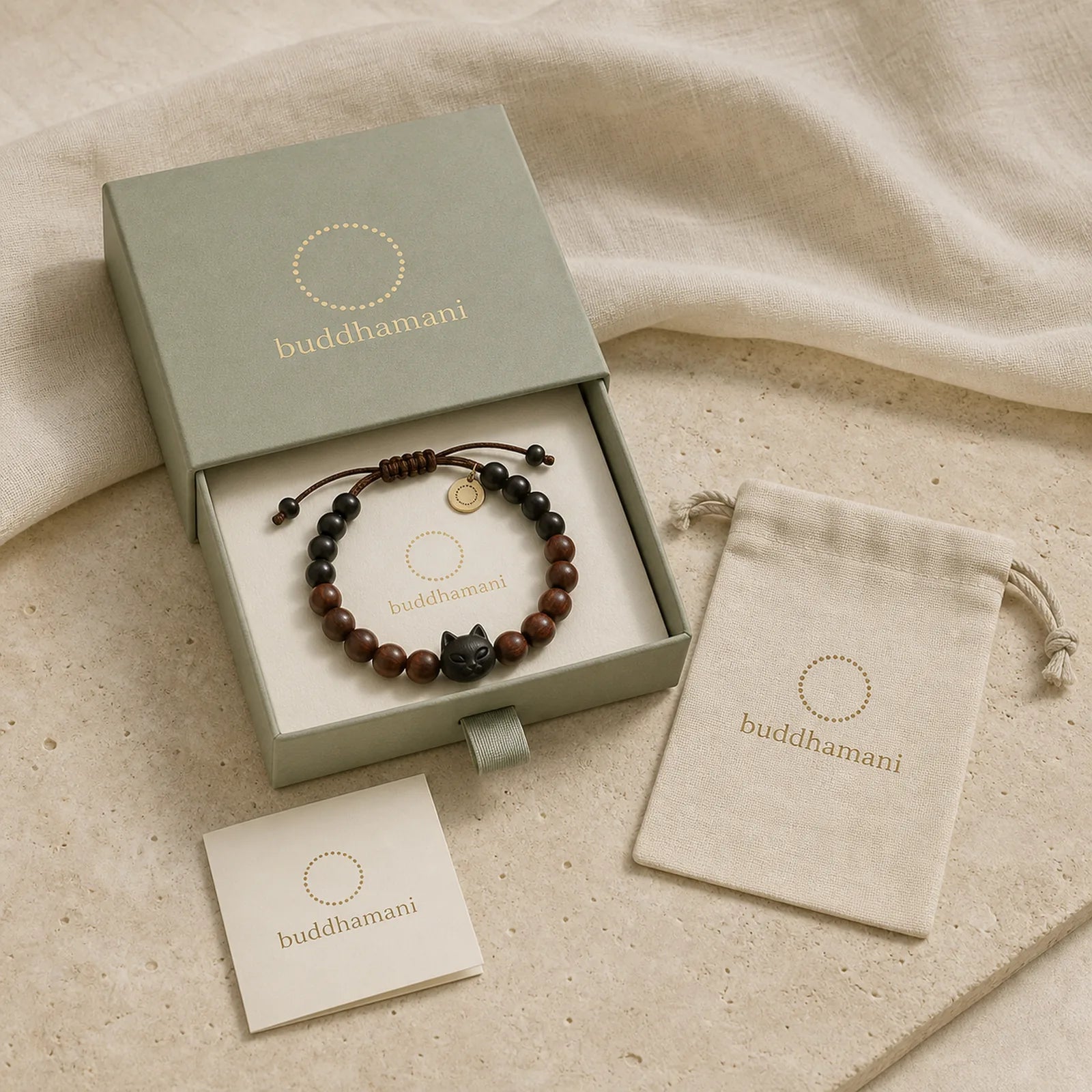 Small Leaf Red Sandalwood Ebony Wood Cute Cat Engraved Protection Bracelet featuring Small Leaf Red Sandalwood, Red Sandalwood, Sandalwood