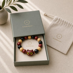 Small Leaf Red Sandalwood Ebony Wood Cute Cat Engraved Protection Bracelet featuring Small Leaf Red Sandalwood, Red Sandalwood, Sandalwood