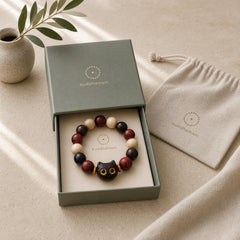 Small Leaf Red Sandalwood Ebony Wood Cute Cat Engraved Protection Bracelet featuring Small Leaf Red Sandalwood, Red Sandalwood, Sandalwood