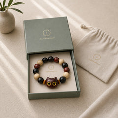 Small Leaf Red Sandalwood Ebony Wood Cute Cat Engraved Protection Bracelet featuring Small Leaf Red Sandalwood, Red Sandalwood, Sandalwood