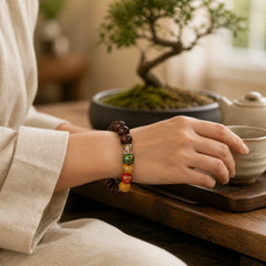 Small Leaf Red Sandalwood Five Directions Gods of Wealth Calm Bracelet featuring Small Leaf Red Sandalwood, Red Sandalwood, Sandalwood