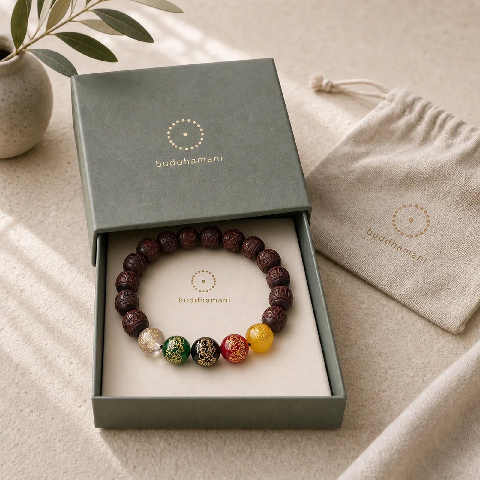Small Leaf Red Sandalwood Five Directions Gods of Wealth Calm Bracelet featuring Small Leaf Red Sandalwood, Red Sandalwood, Sandalwood
