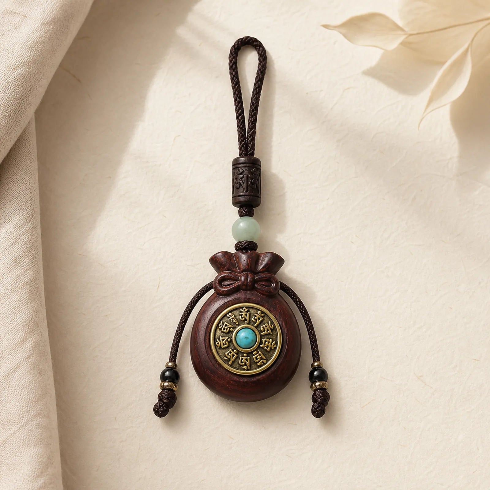 Small Leaf Red Sandalwood Green Sandalwood Money Bag Om Mani Padme Hum Rotatable Protection Hanging Decoration featuring Small Leaf Red Sandalwood, Red Sandalwood, Sandalwood