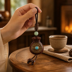 Small Leaf Red Sandalwood Green Sandalwood Money Bag Om Mani Padme Hum Rotatable Protection Hanging Decoration featuring Small Leaf Red Sandalwood, Red Sandalwood, Sandalwood