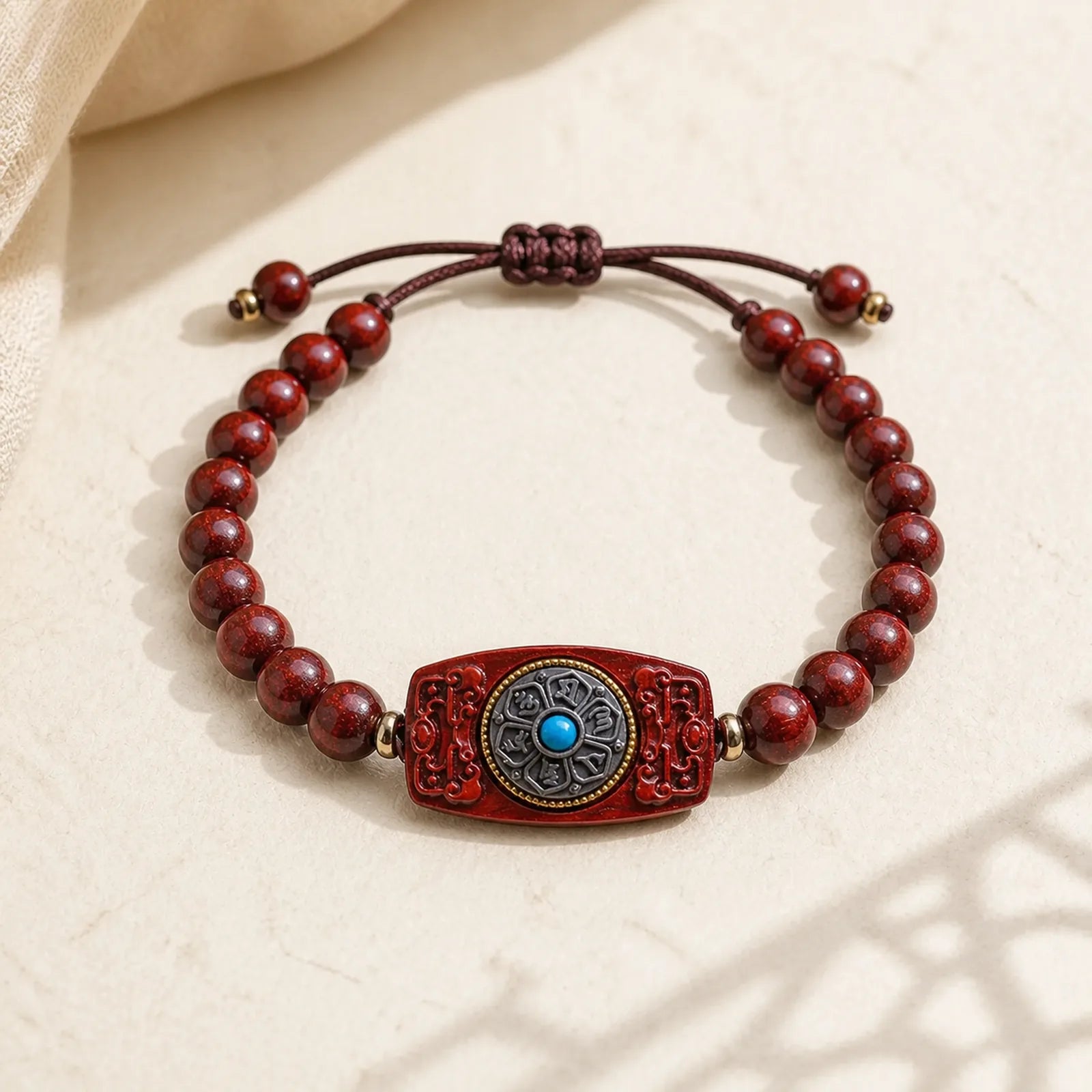 Small Leaf Red Sandalwood Green Sandalwood Six True Words Peace Bracelet featuring Small Leaf Red Sandalwood, Red Sandalwood, Sandalwood