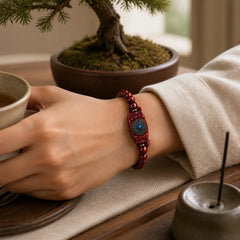Small Leaf Red Sandalwood Green Sandalwood Six True Words Peace Bracelet featuring Small Leaf Red Sandalwood, Red Sandalwood, Sandalwood