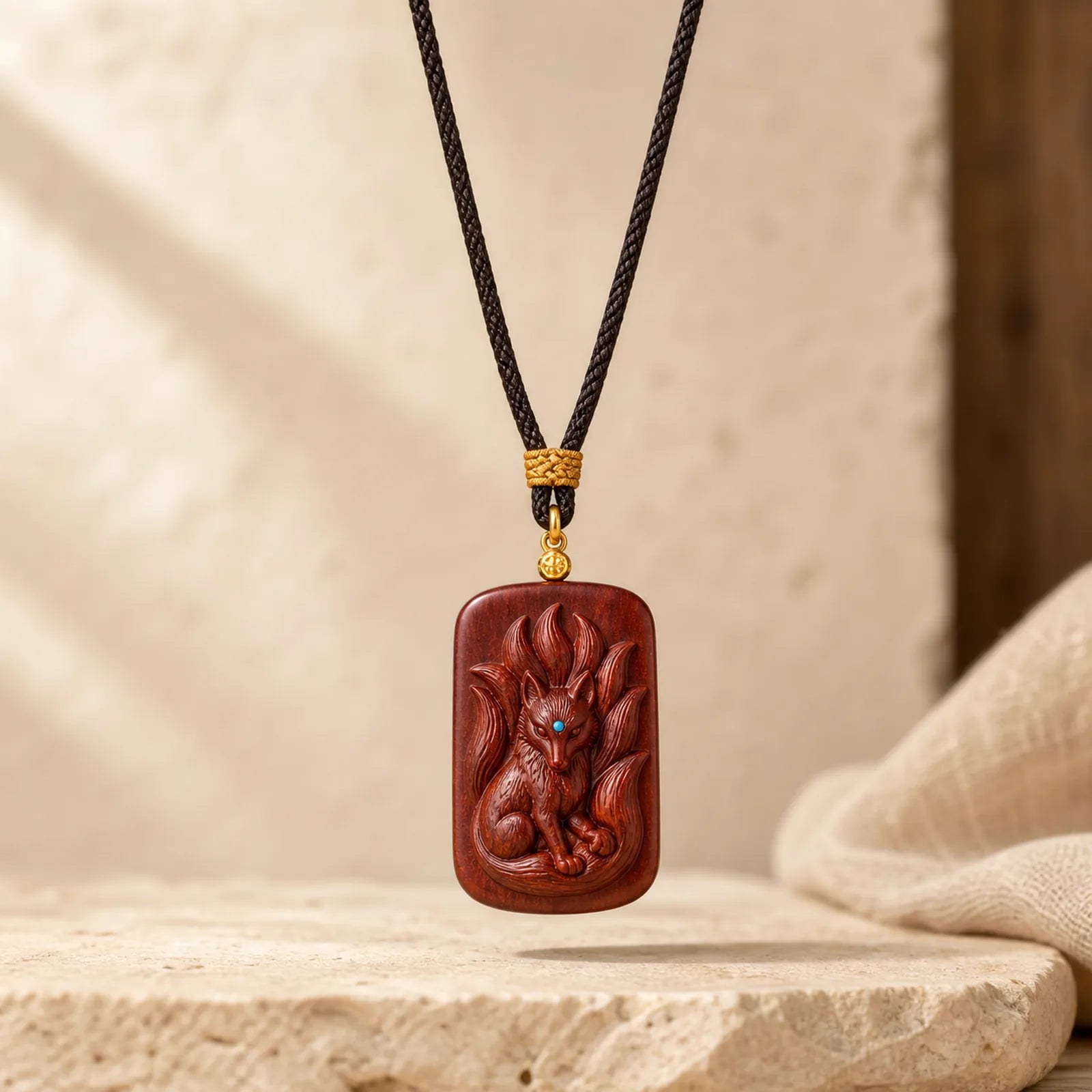 Small Leaf Red Sandalwood Nine Tailed Fox Pattern Longevity Necklace Pendant (Extra 35% Off | USE CODE: FS35) featuring Small Leaf Red Sandalwood, Red Sandalwood, Sandalwood