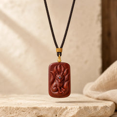 Small Leaf Red Sandalwood Nine Tailed Fox Pattern Longevity Necklace Pendant (Extra 35% Off | USE CODE: FS35) featuring Small Leaf Red Sandalwood, Red Sandalwood, Sandalwood