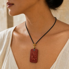 Small Leaf Red Sandalwood Nine Tailed Fox Pattern Longevity Necklace Pendant (Extra 35% Off | USE CODE: FS35) featuring Small Leaf Red Sandalwood, Red Sandalwood, Sandalwood