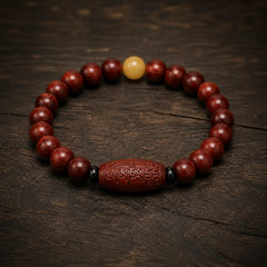 Small Leaf Red Sandalwood Om Mani Padme Hum Engraved Protection Bracelet featuring Small Leaf Red Sandalwood, Red Sandalwood, Sandalwood