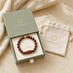 Small Leaf Red Sandalwood Om Mani Padme Hum Engraved Protection Bracelet featuring Small Leaf Red Sandalwood, Red Sandalwood, Sandalwood