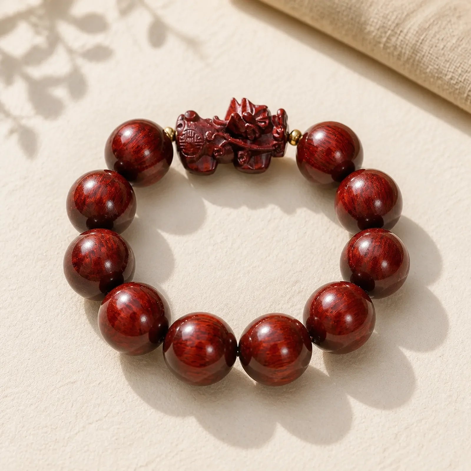 Small Leaf Red Sandalwood PiXiu Protection Bracelet featuring Small Leaf Red Sandalwood, Red Sandalwood, Sandalwood