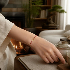Small Peace Buckle Braided String Adjustable Connection Bracelet Anklet featuring Peace Buckle, Red String, Copper