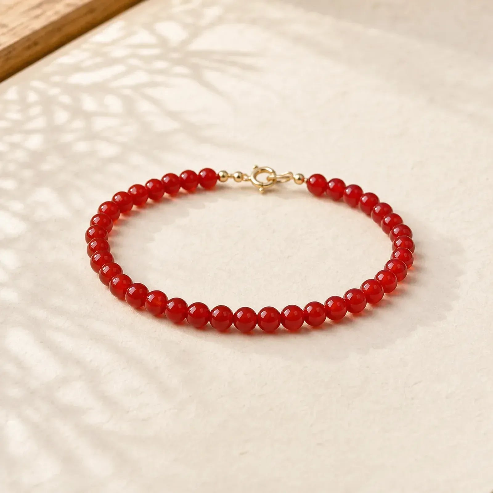 Small Red Agate Ultra-thin Beads Calm Bracelet featuring Red Agate, Copper