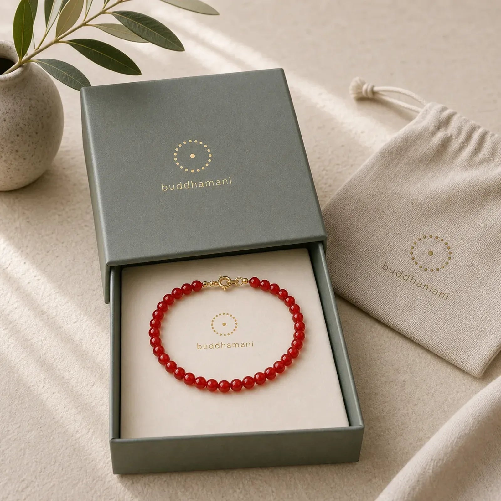 Small Red Agate Ultra-thin Beads Calm Bracelet featuring Red Agate, Copper