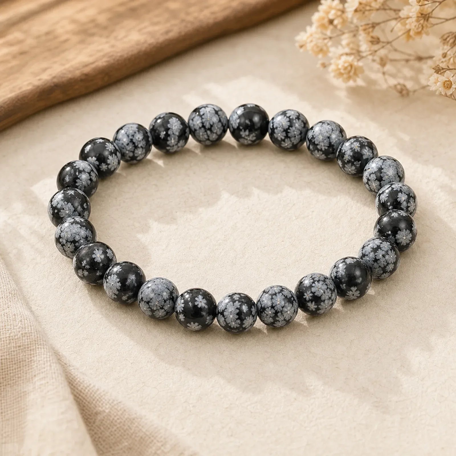 Snowflake Obsidian Balance Bracelet featuring Snowflake Obsidian, Obsidian