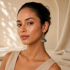 Song Brocade Blue Shell-Shaped Prosperity Green Bead Teardrop Earrings featuring Jade