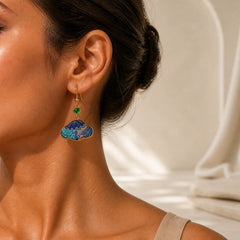 Song Brocade Blue Shell-Shaped Prosperity Green Bead Teardrop Earrings featuring Jade