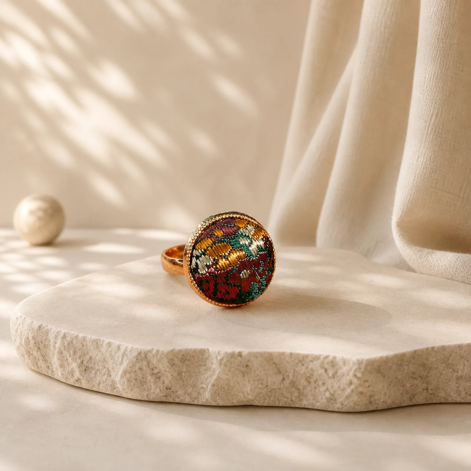 Song Brocade Embroidered Round Elegance Ring featuring