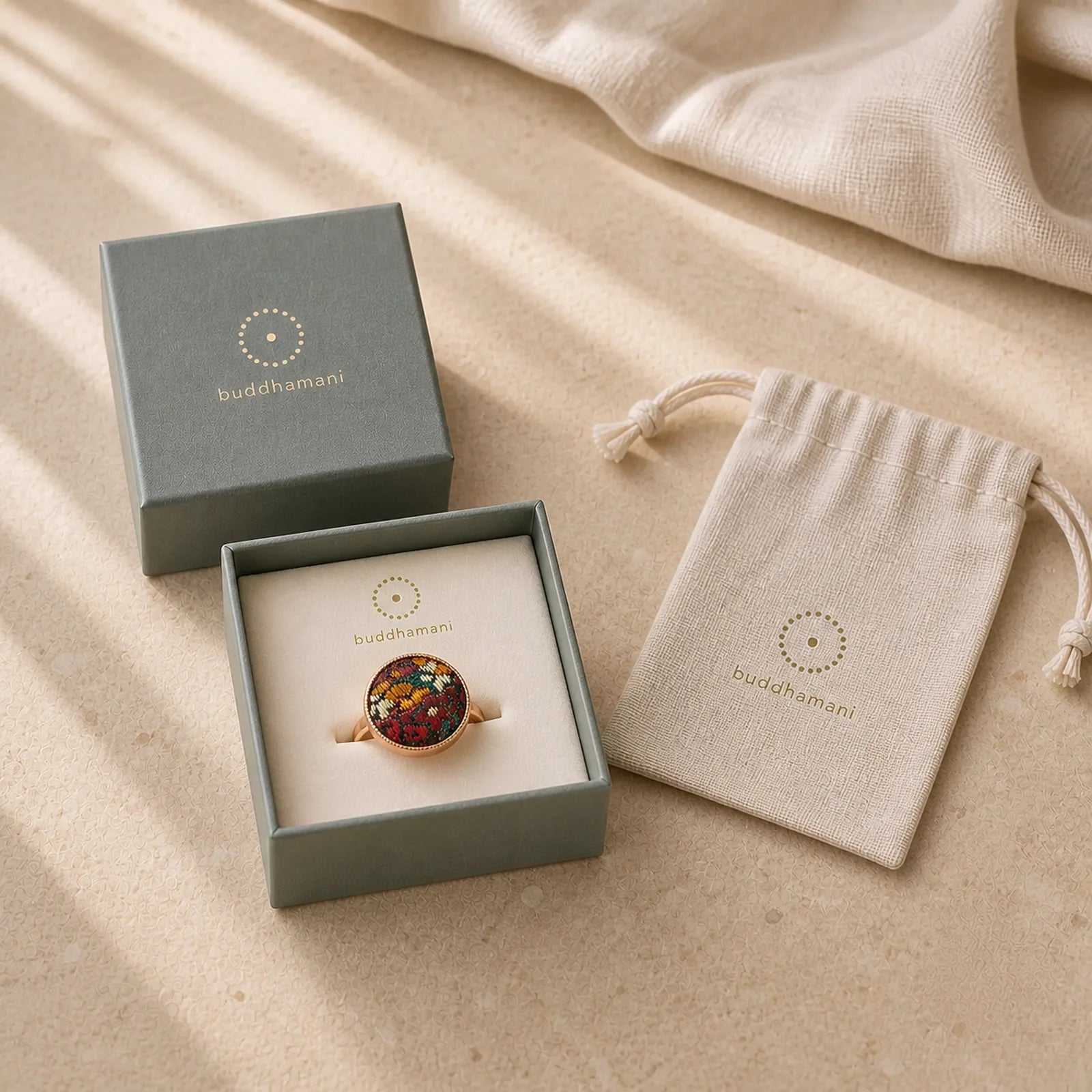 Song Brocade Embroidered Round Elegance Ring featuring