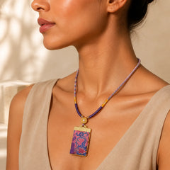 Song Brocade Floral Pattern Harmony Braided Rectangle Necklace featuring Copper