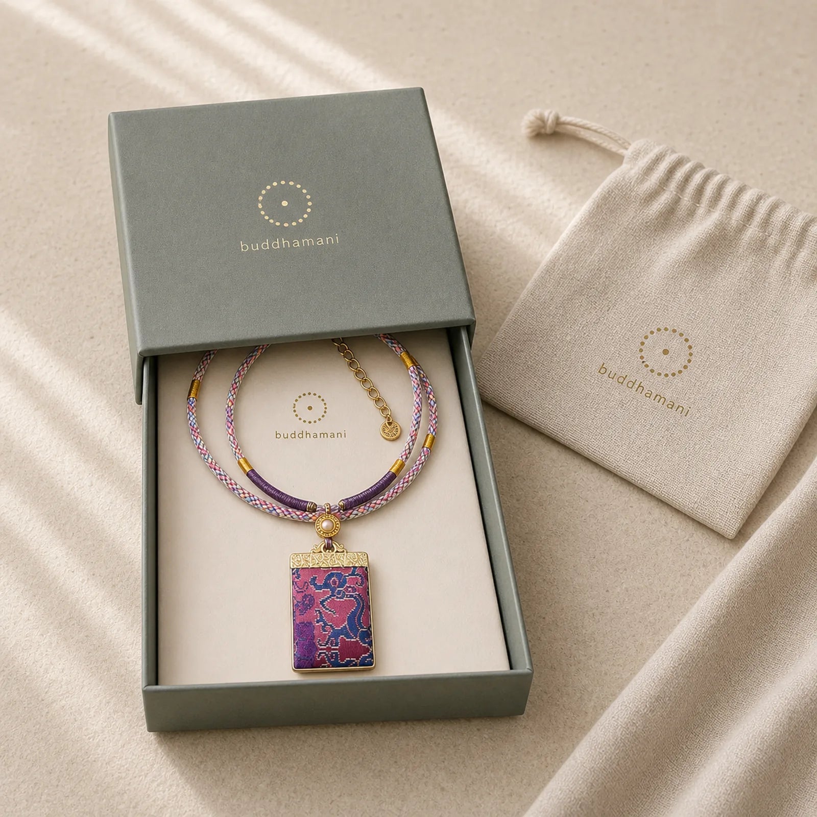 Song Brocade Floral Pattern Harmony Braided Rectangle Necklace featuring Copper