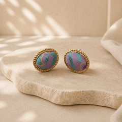 Song Brocade Handcrafted Oval Purity Chinese Vintage Earrings featuring Silver, Copper