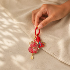 Song Brocade Lucky Cat Wealth Tassel String Keychain featuring Copper
