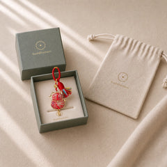 Song Brocade Lucky Cat Wealth Tassel String Keychain featuring Copper