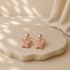 Song Brocade Pearl Butterfly Vintage Love Chinese Style Earrings featuring Pearl, Butterfly, Silver