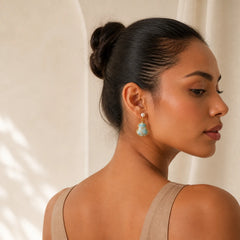 Song Brocade Pearl Gourd Healing Handmade Stud Dangle Earrings featuring Pearl, Silver, Copper