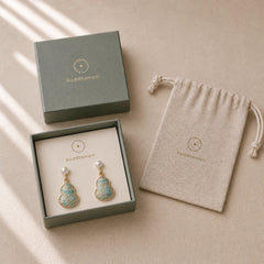 Song Brocade Pearl Gourd Healing Handmade Stud Dangle Earrings featuring Pearl, Silver, Copper