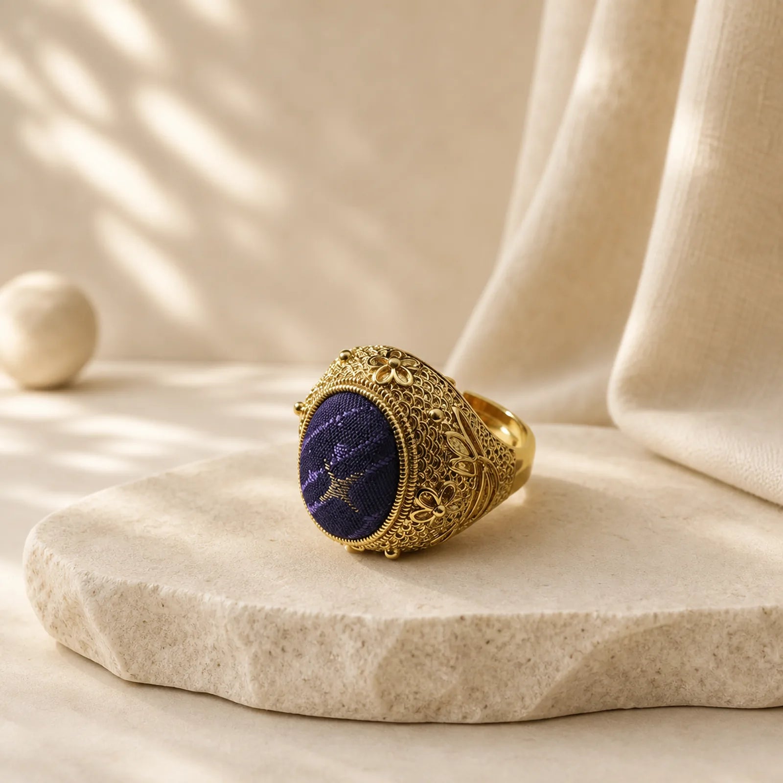 Song Brocade Prosperity Pigeon egg Oval Adjustable Chinese Style Ring featuring Copper