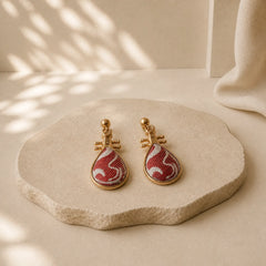 Song Brocade White Patterns Pipa-Shaped Design Harmony Teardrop Earrings featuring Copper