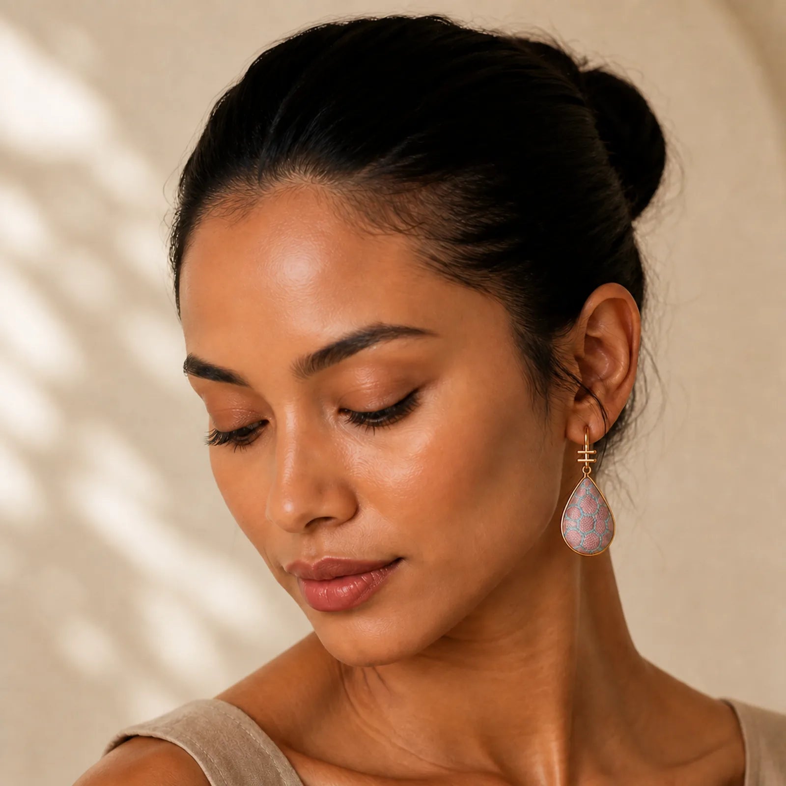 Song Brocade floral Pattern Pipa-Shaped Harmony Handcrafted Teardrop Earrings featuring Copper