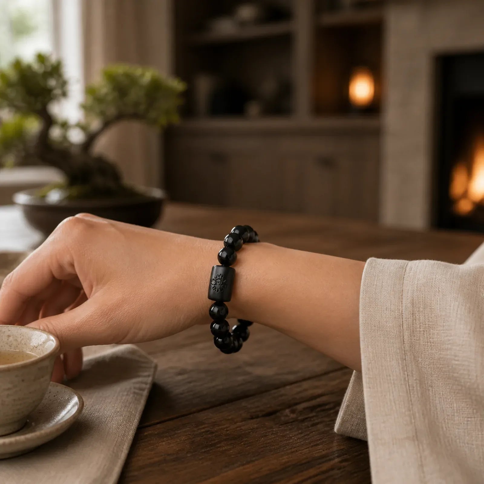 Soul Cleansing Black Obsidian Phoenix Dragon Bracelet featuring Black Obsidian, Phoenix, Dragon