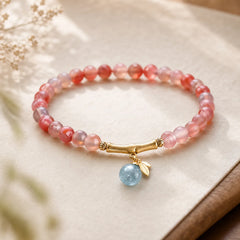 South Red Agate Aquamarine Pearl Hetian Jade Bamboo Flower Fortune Bracelet featuring South Red Agate, Red Agate, Aquamarine