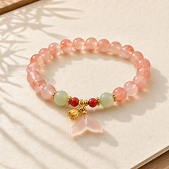 South Red Agate Butterfly Orchid Hetian Jade Luck Bracelet featuring South Red Agate, Red Agate, Butterfly