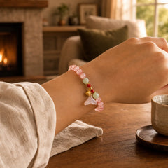 South Red Agate Butterfly Orchid Hetian Jade Luck Bracelet featuring South Red Agate, Red Agate, Butterfly