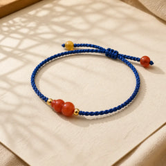 South Red Agate Gourd Positive Hand-Woven Blue String Bracelet featuring South Red Agate, Red Agate, Copper