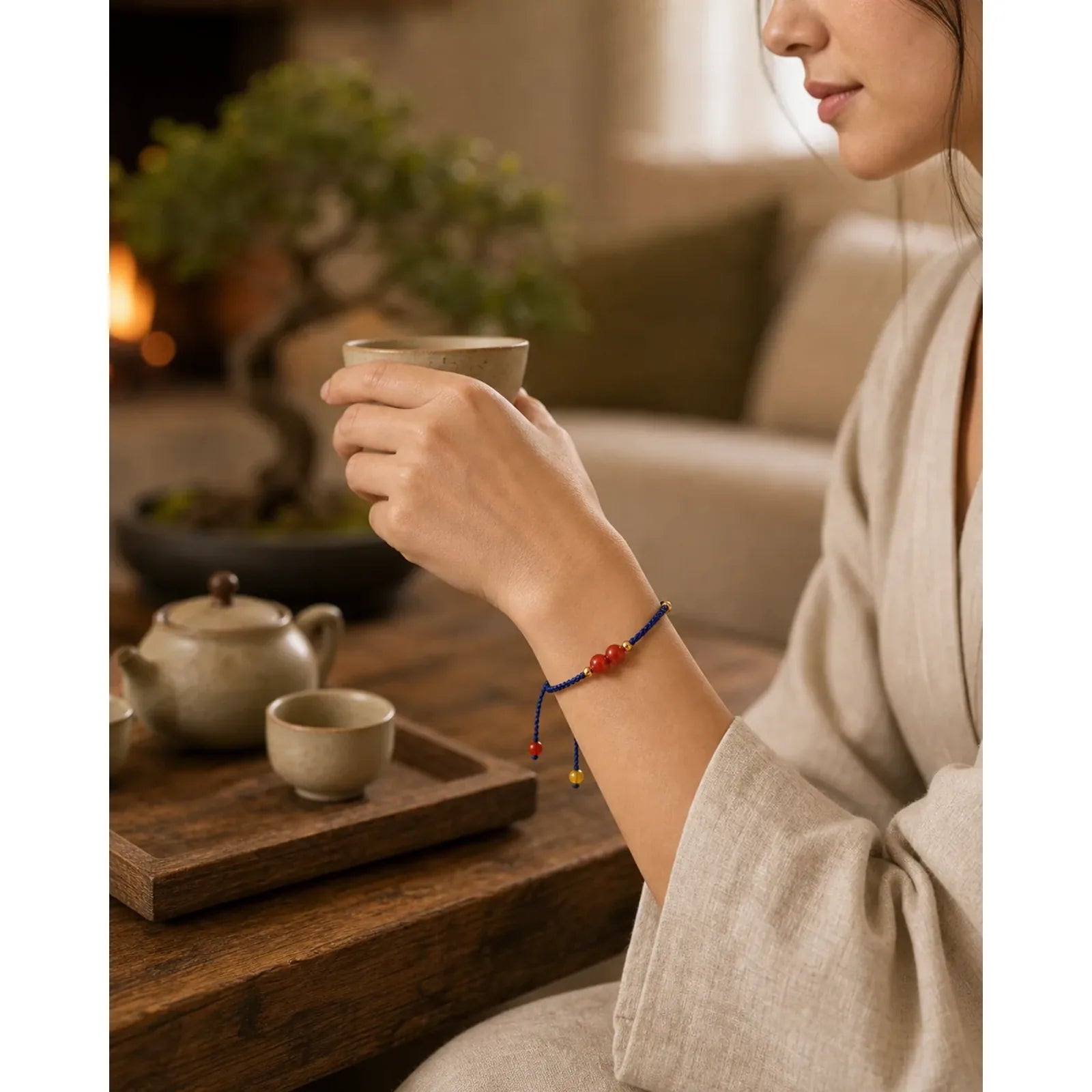 South Red Agate Gourd Positive Hand-Woven Blue String Bracelet featuring South Red Agate, Red Agate, Copper