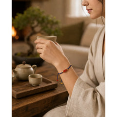 South Red Agate Gourd Positive Hand-Woven Blue String Bracelet featuring South Red Agate, Red Agate, Copper